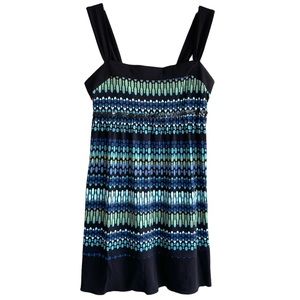 90s Y2K Vintage Blue Green Print Baby Doll Top